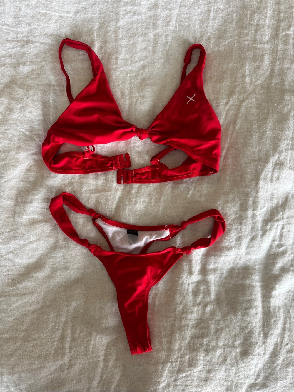 Boutine LA Red Knot-Front Triangle Bikini Set